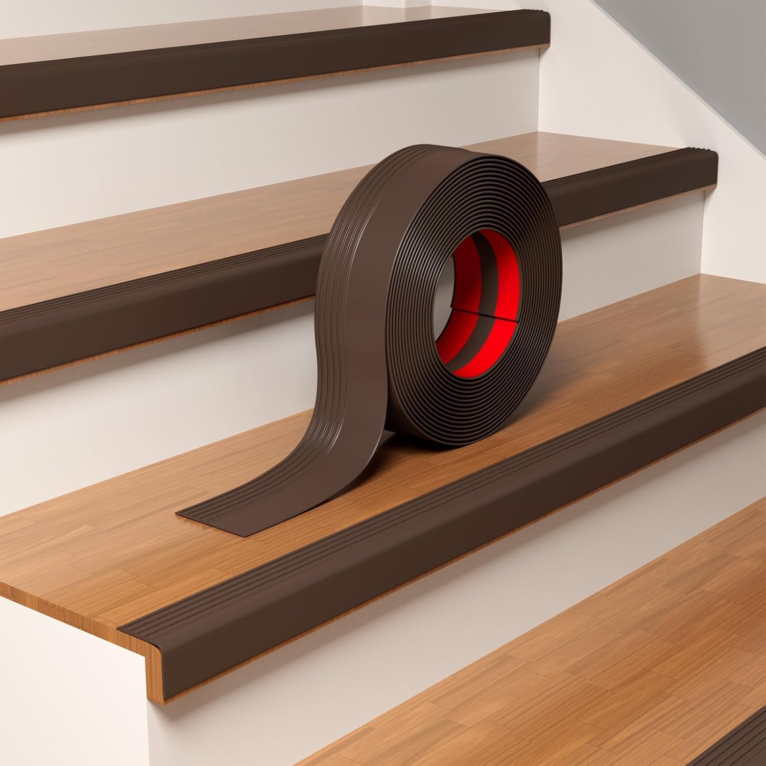 10FT Vinyl Rubber Stair Edge Nose Trim Stair Nosing Non-Slip Self Adhesive Stair Edge Protector Suitable for Indoor/Outdoor Stairs Non-Slip and Waterproof