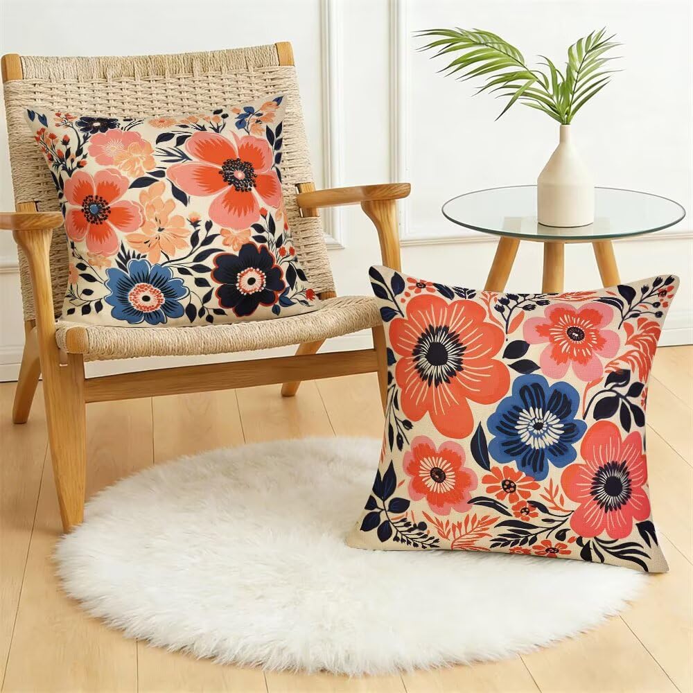 Federe Cuscini da Esterno Impermeabili 65x65 Primavera Copri Cuscini per Divano Fiori Federa Cuscino Moderno Decorativi Copricuscini per Divano Giardino Patio Soggiorno Copricuscino Set di 2 (IU53)