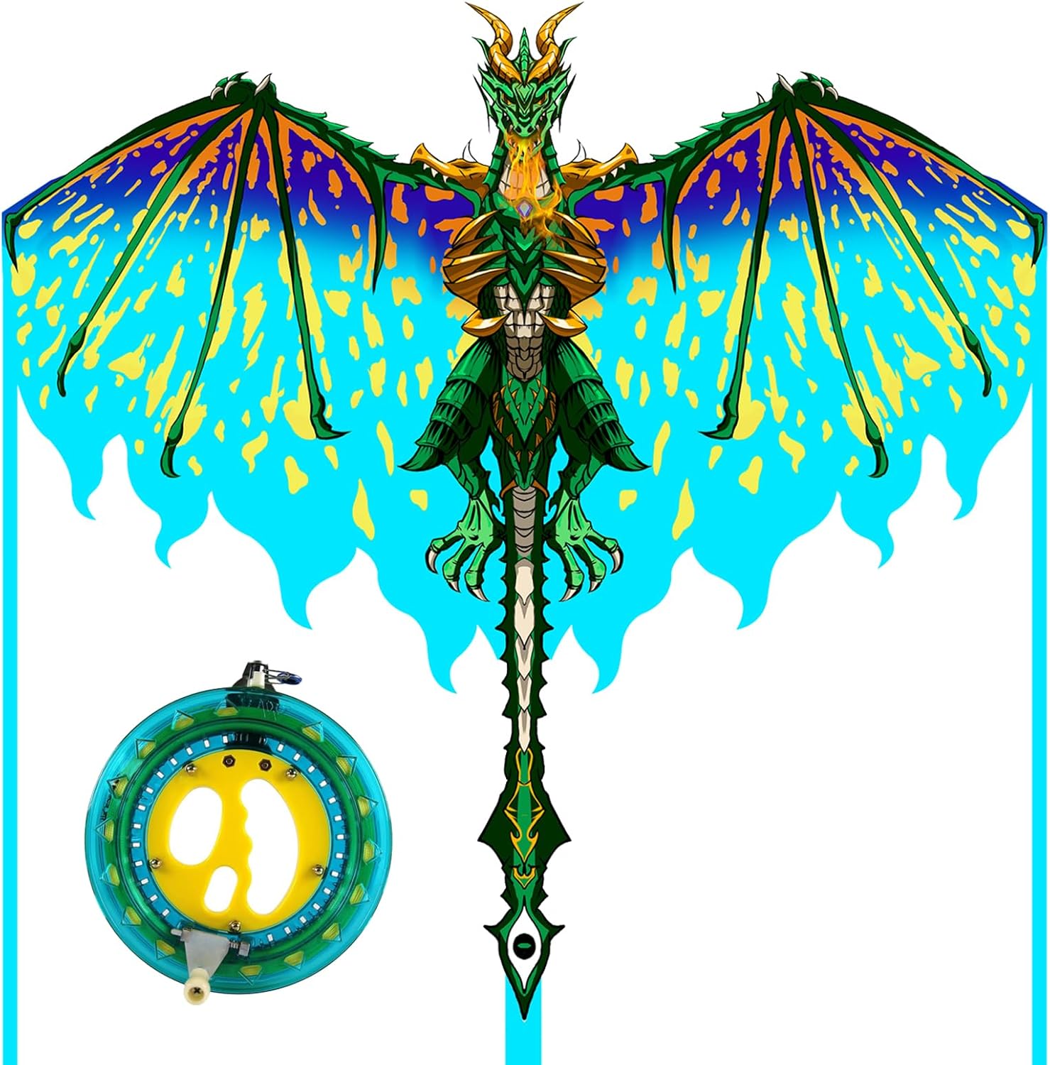 Green Dragon Kite & Kite Reel Winder with 600ft String, Kites for Kids Adults, Easy to Fly Best Delta Beach Kite, 300ft Kite String