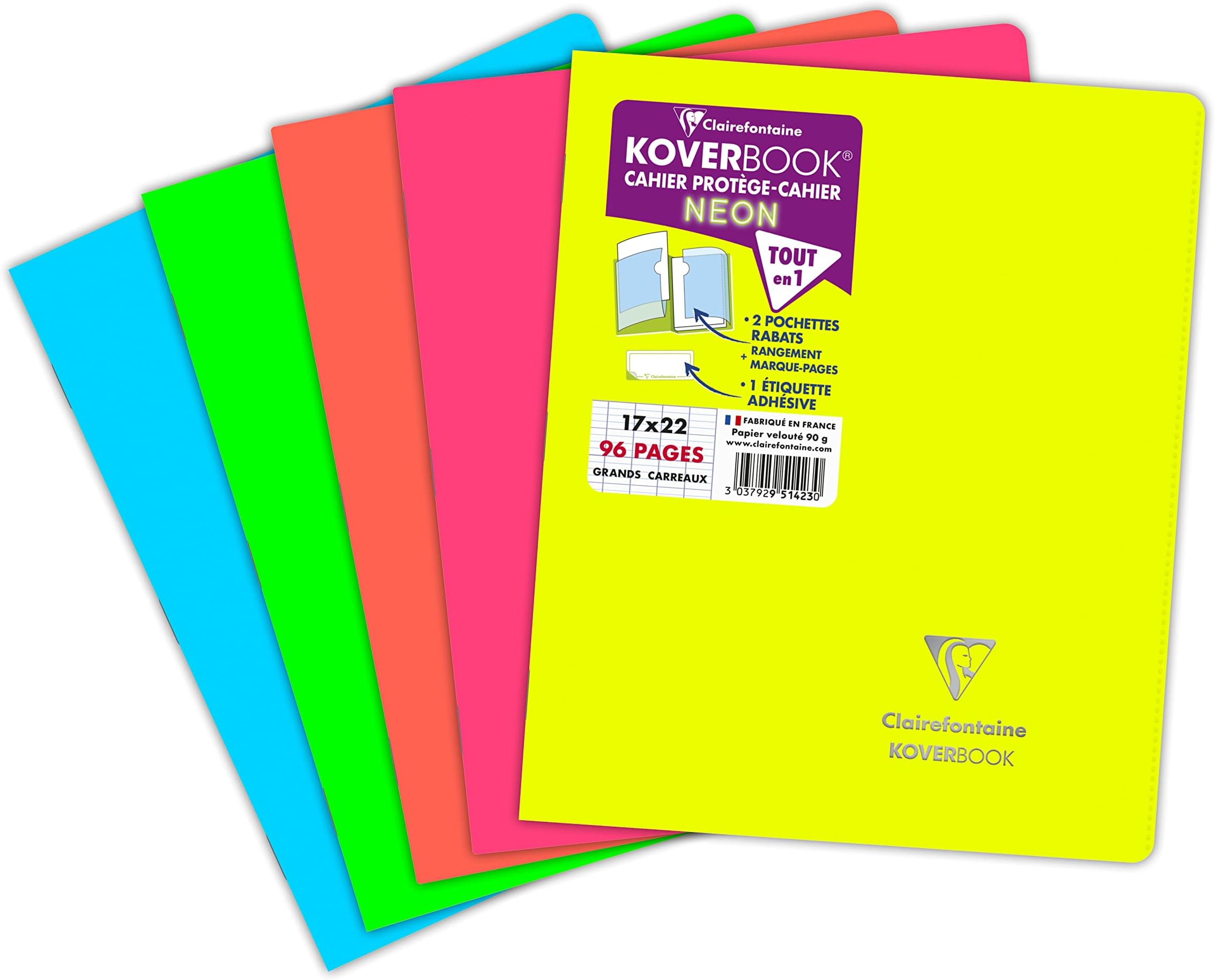 951423C A Koverbook Neon Stapled Notebook - 17x22 cm - 96 Seyes Ruled Pages - White Paper 90 g - Opaque Polypro Cover - Random Colour