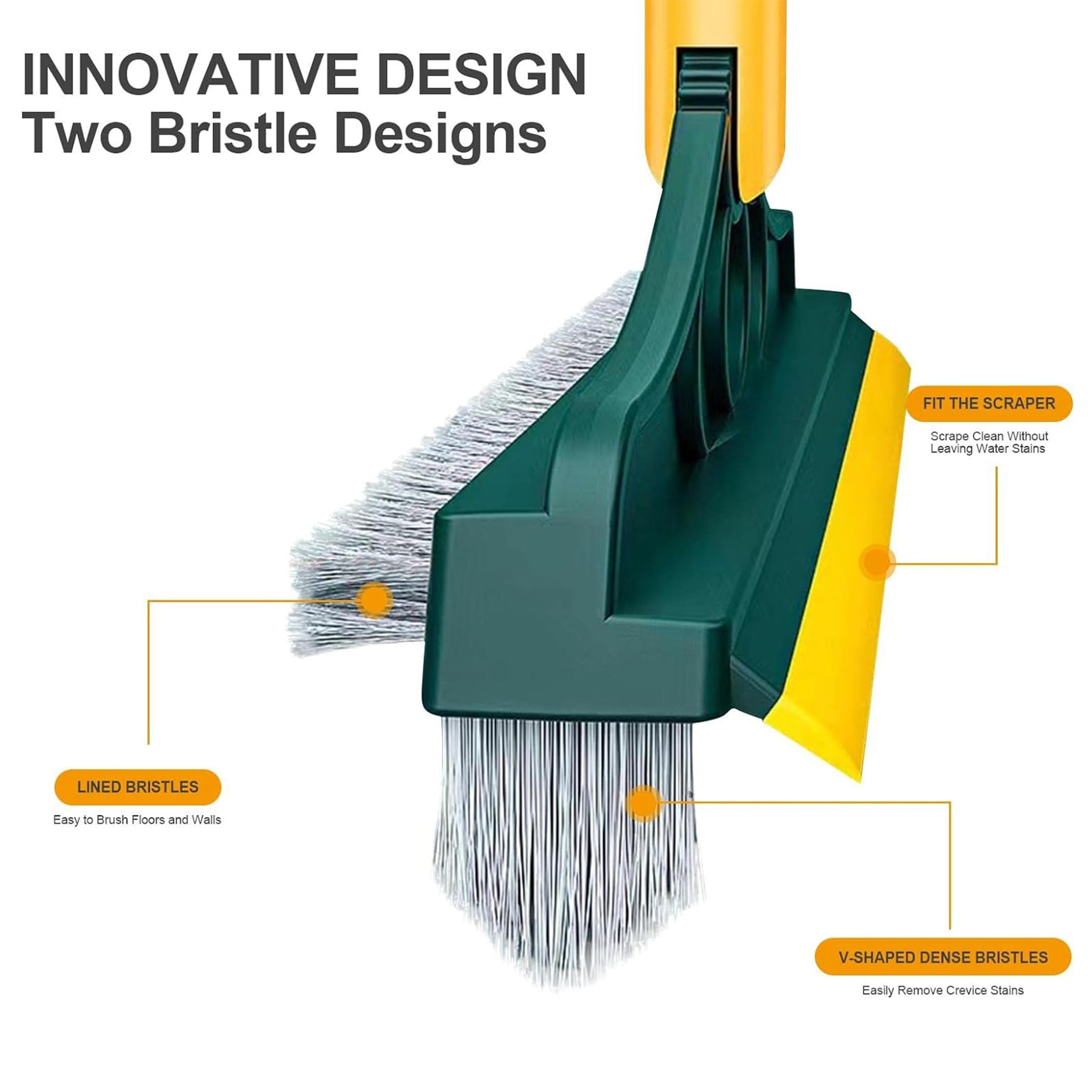 RutviRoshan 3 in 1 Cleaning Scrub Brush Grout Brush Scrape Floor Scrub Brush with Long Handle V-Shape Stiff Bristle Brush Scrubber with Squeegee 3