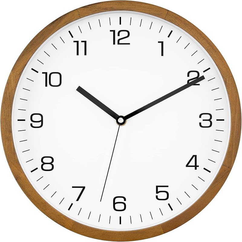 Foxtop Wood Wall Clock 12 Inch Silent Non-Ticking Battery Operated Clock | Quartz, Round, Wooden, Easy to Read, Kitchen, Bedroom, Living Room, Office