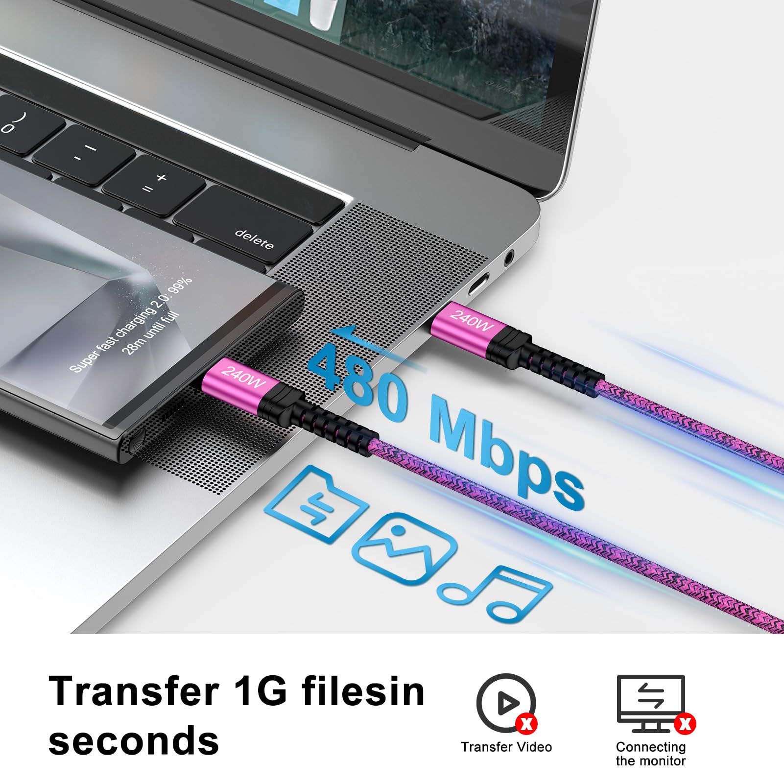 Cavo da USB C a USB C, 240 W, cavo di ricarica rapida da 1,8 m, cavo USB C tipo C, caricabatterie per Samsung S26 Ultra S25 Edge S25 Plus S25 FE S24 A57 A17 A37 A26 A56 A55, iPhone 17 16 15, iPad Pro