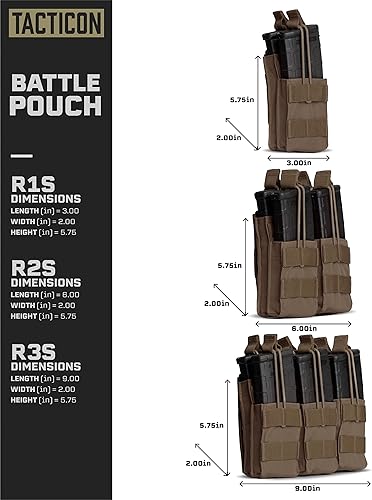 Vista 4 de Tacticon Rifle Mag Stacker Pouch Compañía propiedad de veteranos de combate Bolsas tácticas Molle Single Double Triple Open-Top [Coyote Brown]