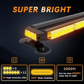 38 LED Emergency Rooftop Strobe Light Bar + 2-Pack Surface Mount Amber Strobe Lights