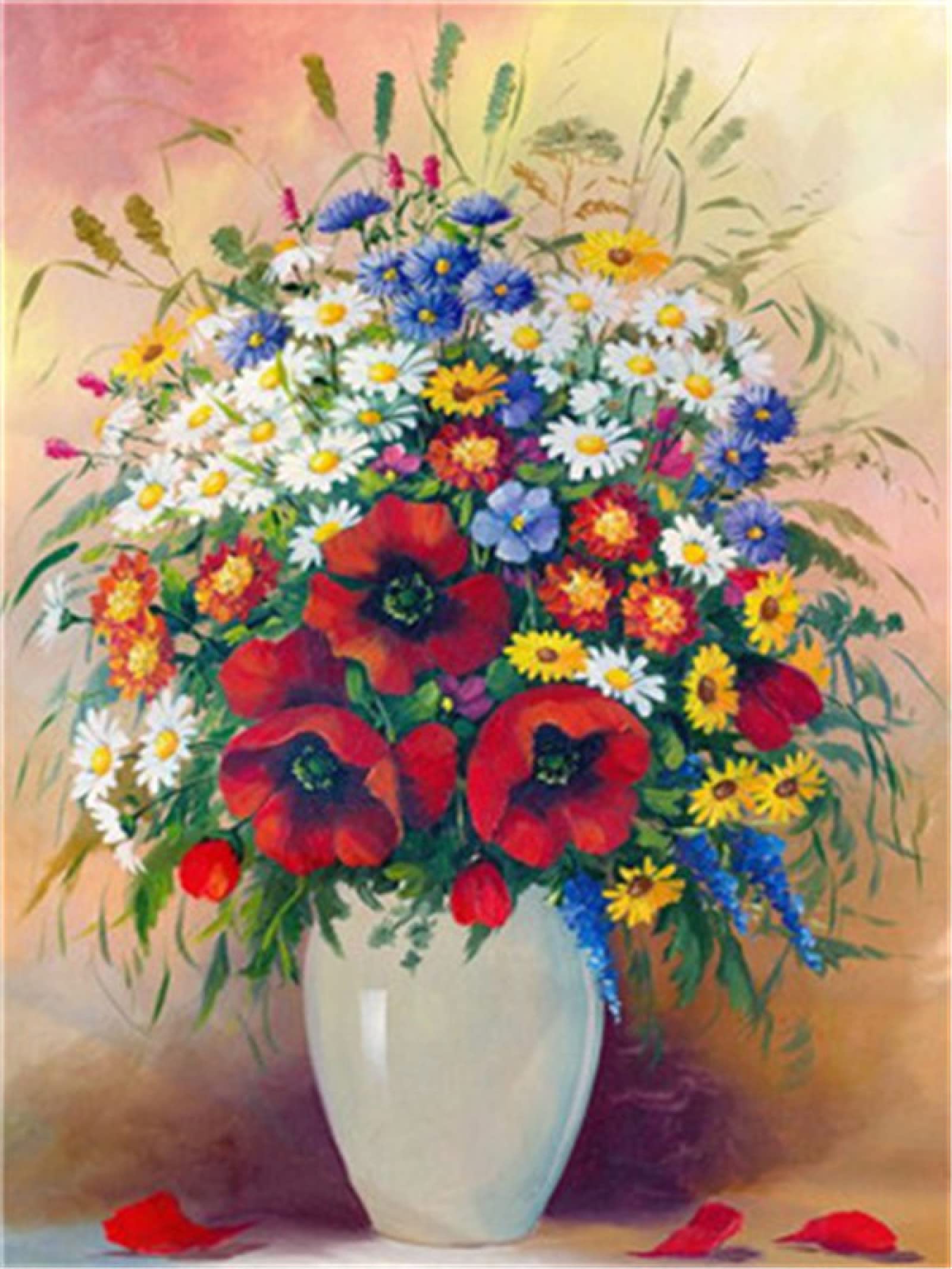 Point de croix fleurs rouges kit complet 11CT 40x50cm