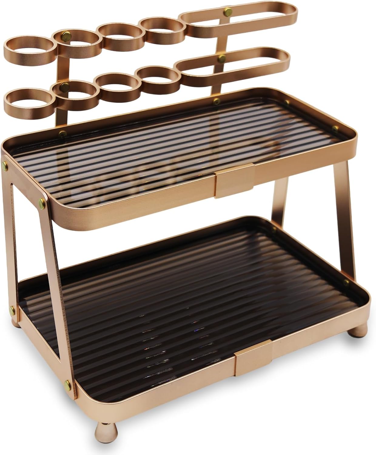 YUPER Bathroom Countertop Organizer, 2-Tier Vanity Organizer With Makeup Brush Holder, Large Countertop Tray for Skincare, Perfume, Cosmetics, Bathroom Sink Organizer Countertop