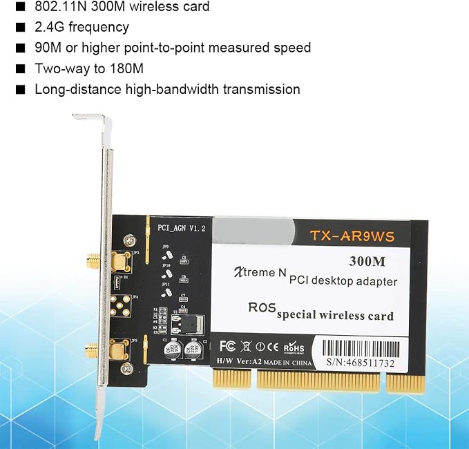Tarjeta de Red Dilwe TX-AR9WS AR9220 PCIe, 300 Mbps, con 2 Antenas, Adaptador Wi-Fi 802.11b/g/n para Windows XP/7/8/10, Soporta Compartición miniatura 2
