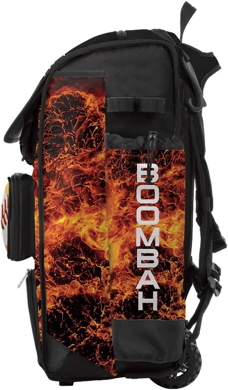 Boombah Catchers Superpack Hybrid Rolling Bat Bag - Fireball Black/Orange/White - Wheeled & Backpack Version