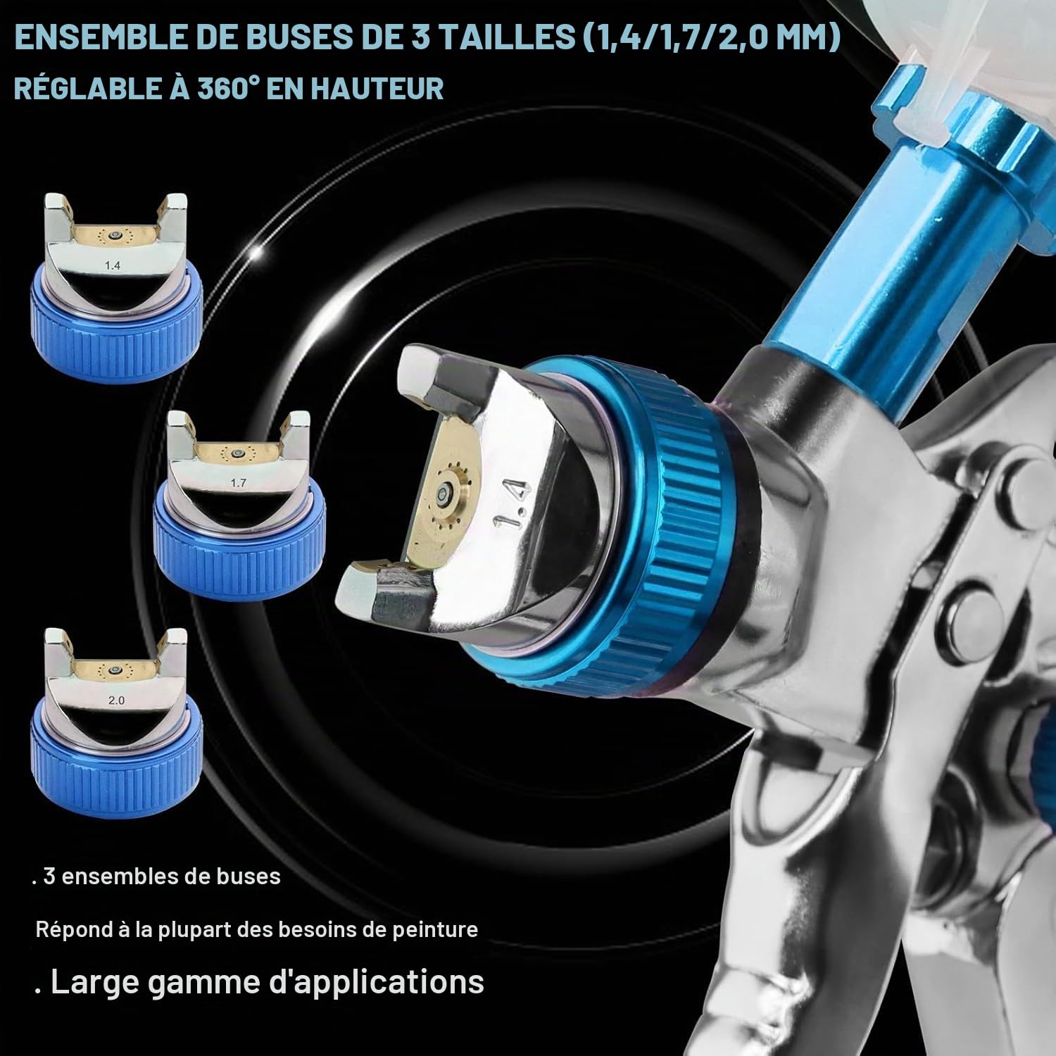 Pistolet Peinture Air Comprimé, Pulvérisateurs de Peinture pour Peinture Murale, TOOSOAR Pistolet a Peinture Carrosserie avec 3 Buses