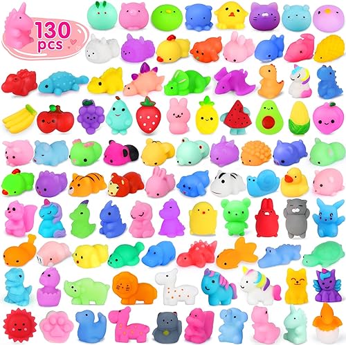 130 juguetes esponjosos Squishies Mochi, juguetes esponjosos kawaii, recuerdos de fiesta para niños para aliviar el estrés, juguetes de caja del