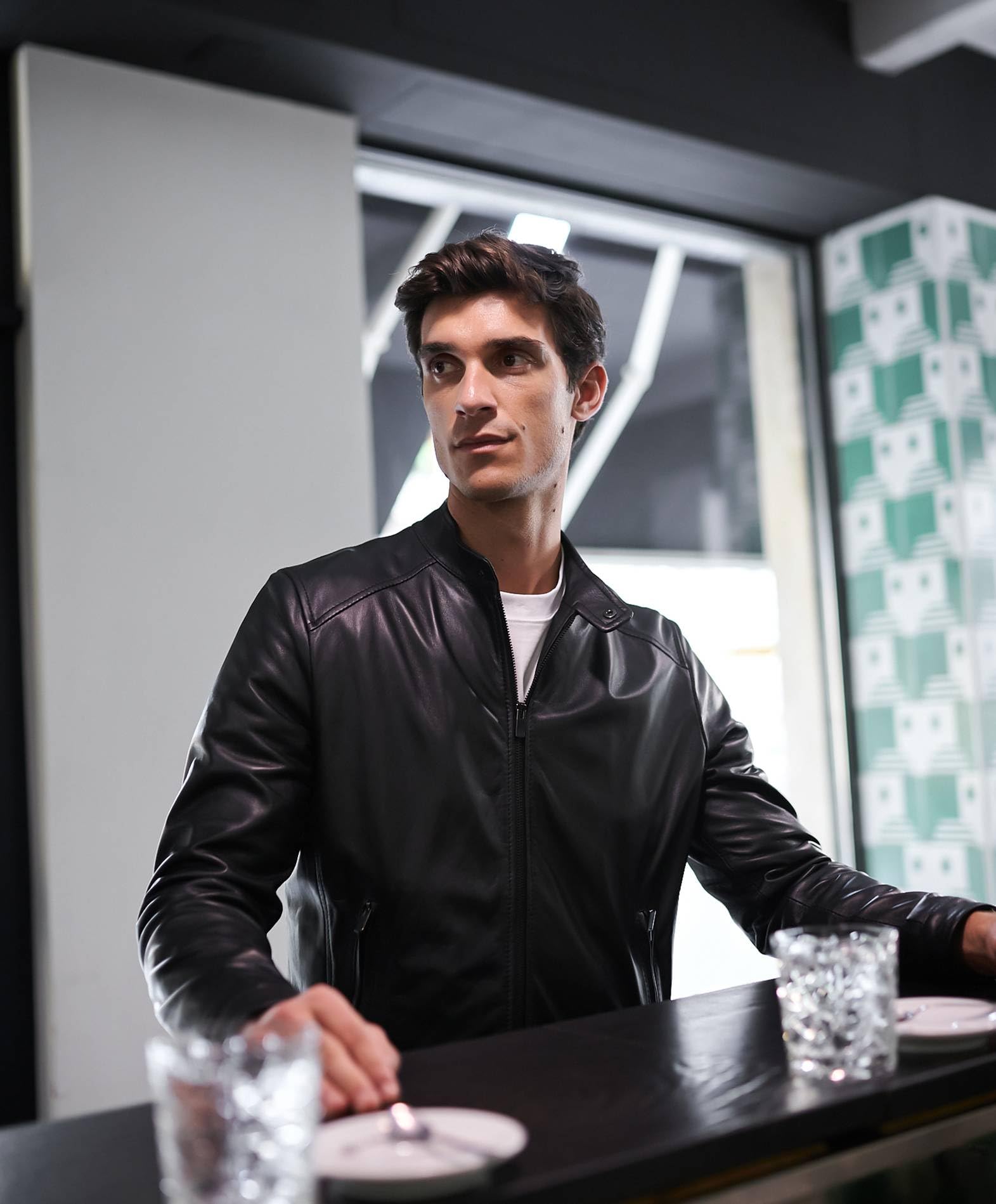 D'Arienzo Lederjacke Schwarz Herren Bilkerlederjacke Echtleder Made in Italy Ted