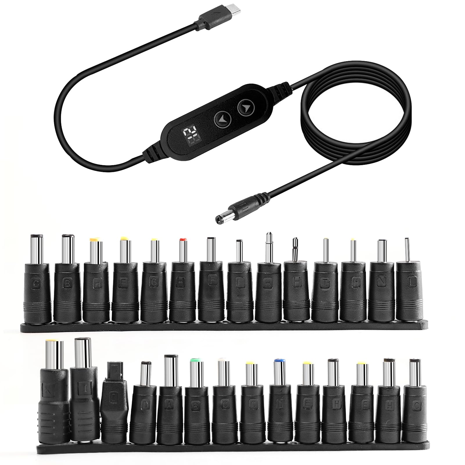 Kabel adaptera PD do DC, 5 V, 9 V, 12 V, 15 V, 20 V, regulowane napięcie, adapter kabla wtykowego typu C z włącznikiem/wyłącznikiem, kabel zasilający z 28 głowicami konwertera DC do routera/laptopa