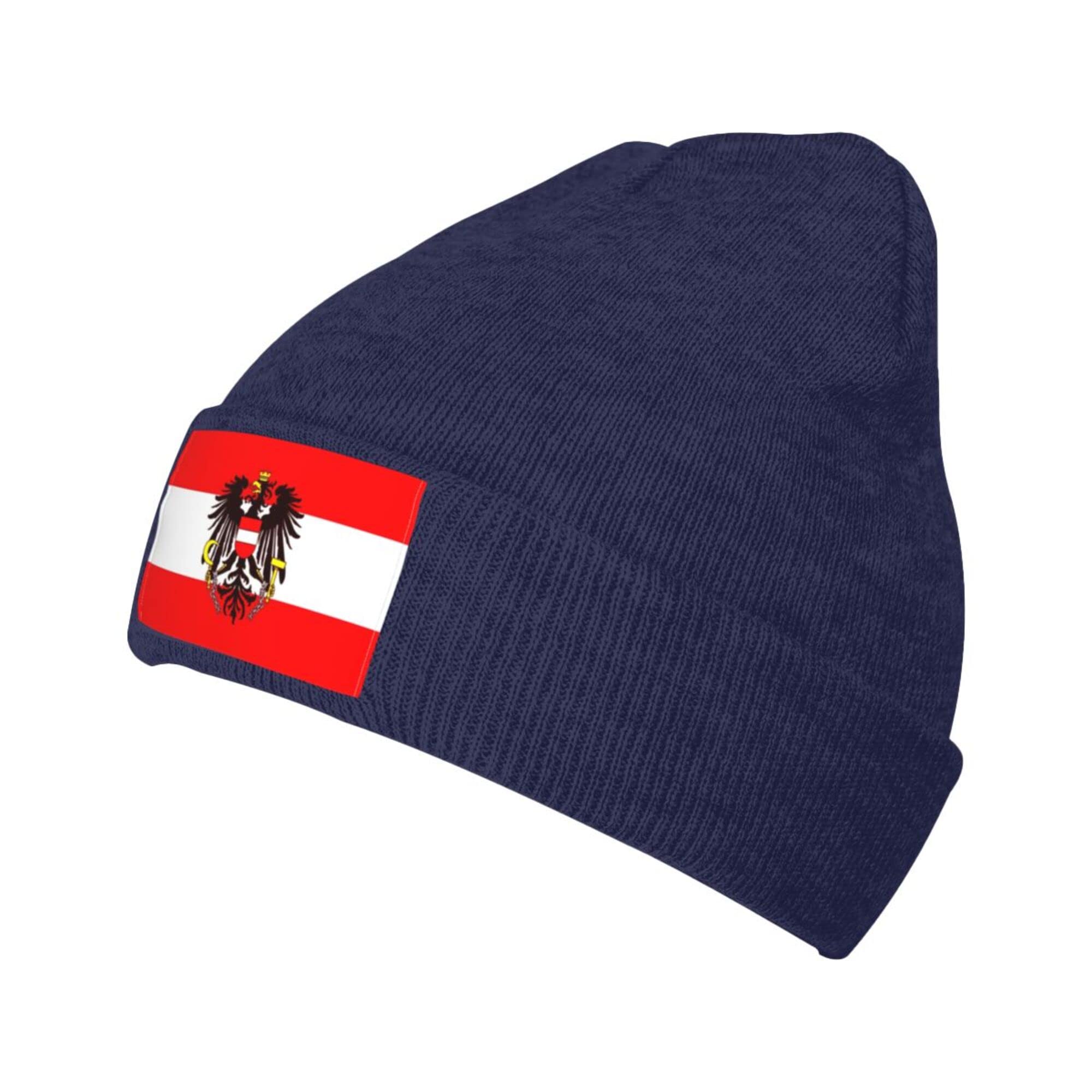 Djngn Unisex Navy Austrian Flag Knit Beanie Winter Hats For Men And Women Knitted Cuffed Skull Cap Acrylic Daily Beanie Hat