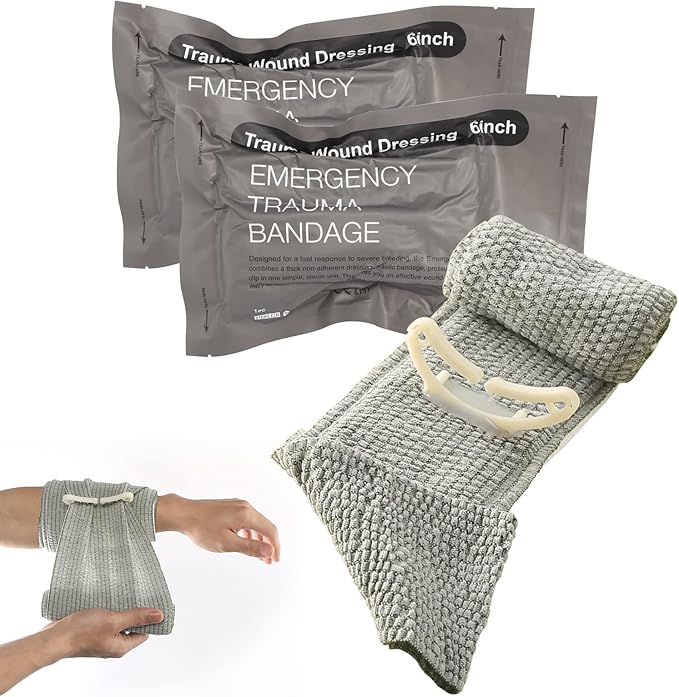 Israeli Bandage, 2 Pack 6 Inch Vacuum Sterile Compression Bandages Hemostatic Dressing