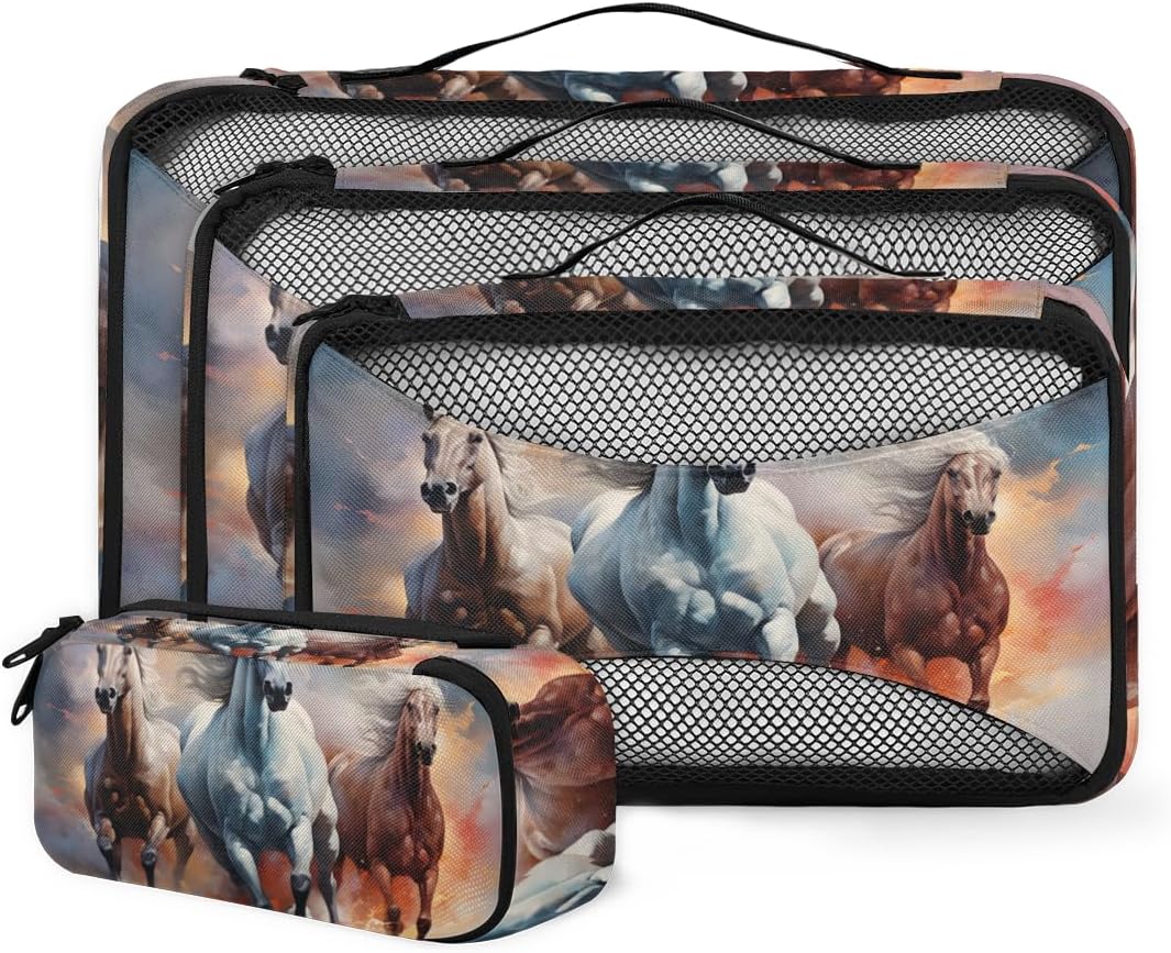 Group Of Horse Run Gallop In Sand 4 Set Packing Cubes Packing Cubes for Women Lightweight Travel Essential Bag Clothes Carry on Suitcase Bags for Accessories Essentials
