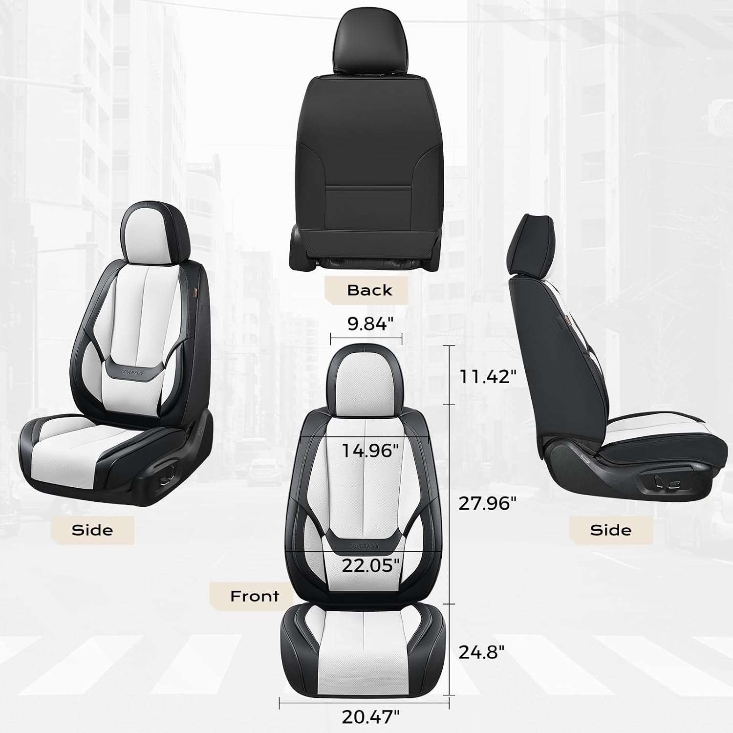  Seat Covers, Car Seat Covers Front Seats, Leather Seat Covers for Cars, Car Seat Protector Waterproof, Black Car Seat Cushion, Front Carseat Cover Universal Fit for Most Cars White thumbnail