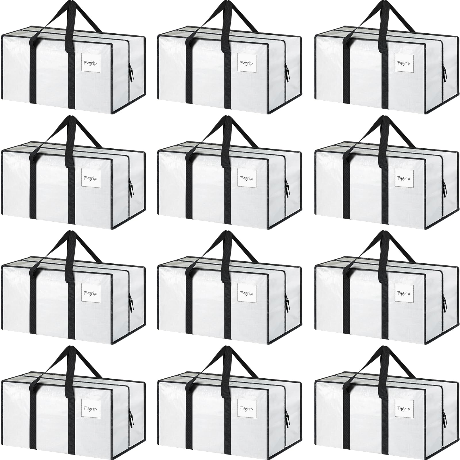 12 Pack Extra Heavy Duty Large Moving Bags with Strong Zipper, White