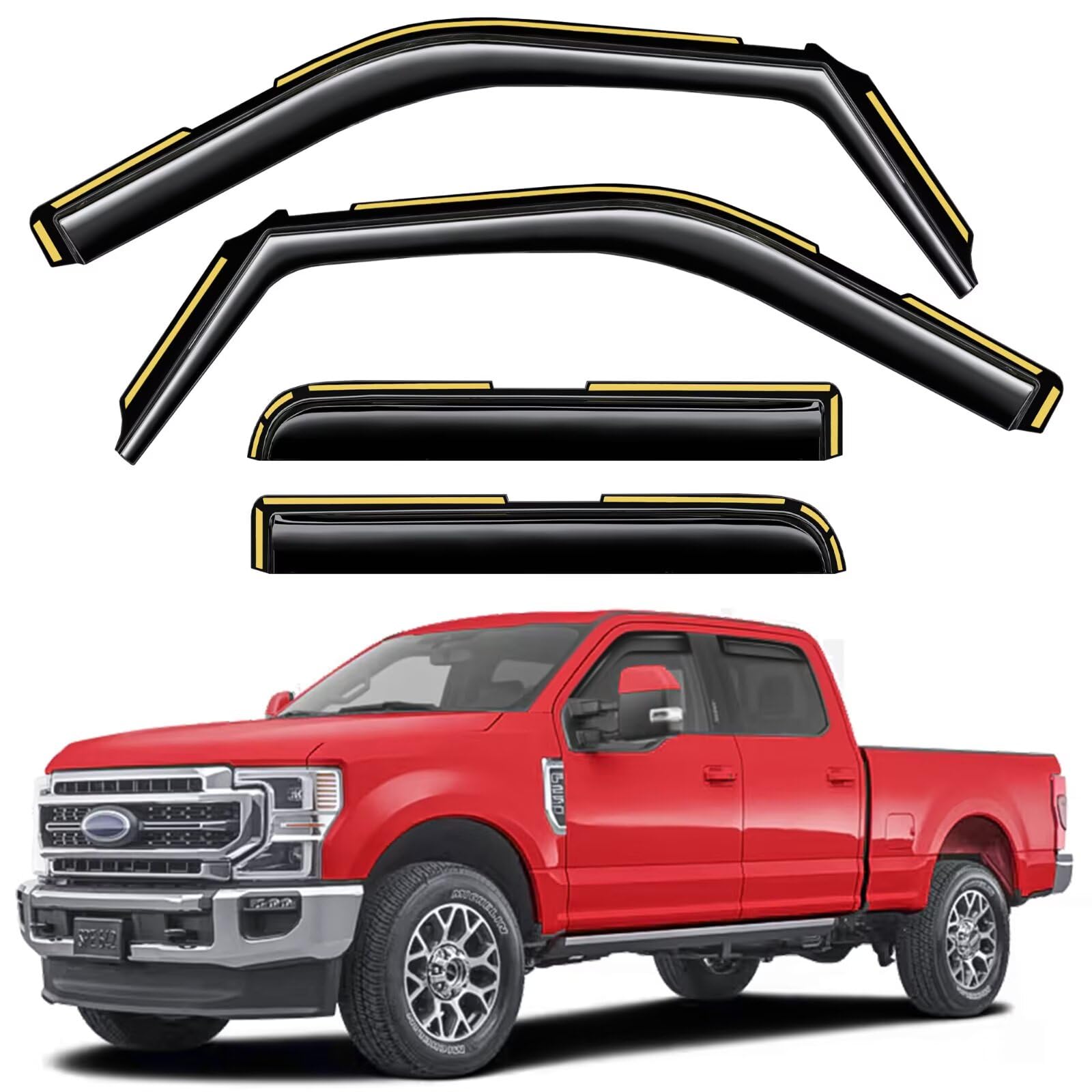 in-Channel Window Rain Guards Fit for Truck Ford F150 2015-2020 SuperCrew (Fit for Ford F250-F550 2017-2025) Extra Durable Window Visors Window Deflectors Vent Shades Car Accessories-4 pcs
