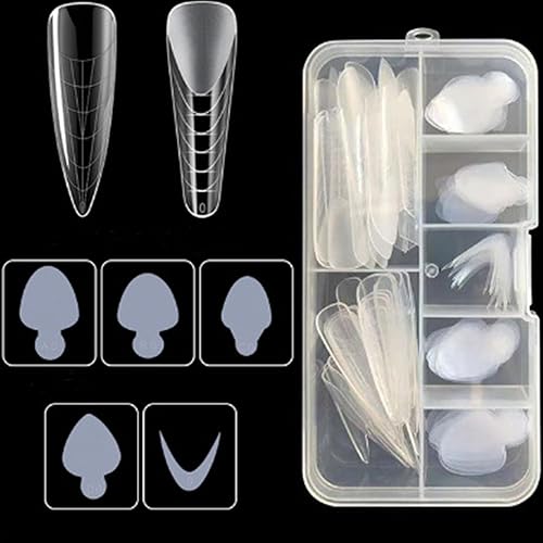 Juego de 2 formas de uñas dobles transparentes para uñas con puntas de forma para Polygel con 60 almohadillas reutilizables para manicura, arte de