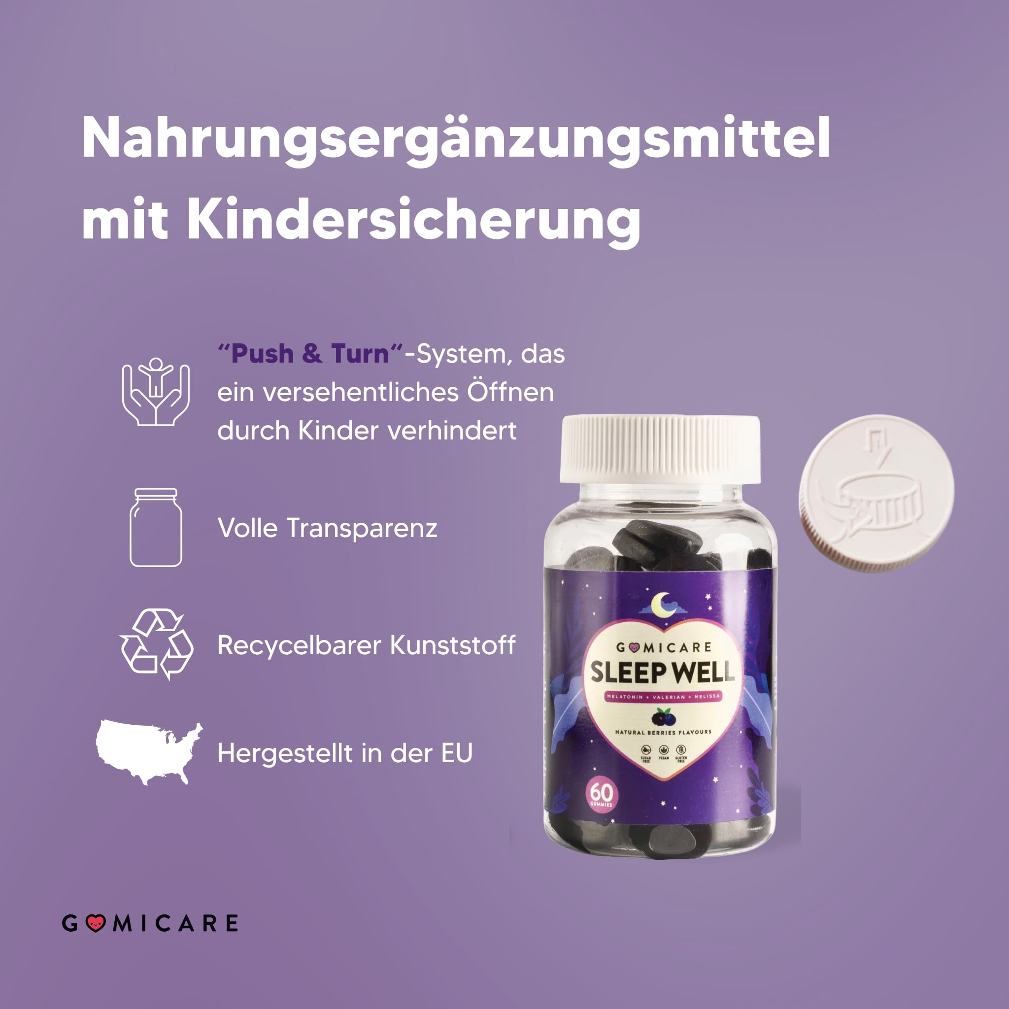 Melatonin Gummies - Melatonin, Vitamin B6, Melissen- Und Baldrianextrakten - 60 Gummies - Zuckerfrei - Vegan - Gluten Und Laktosefrei