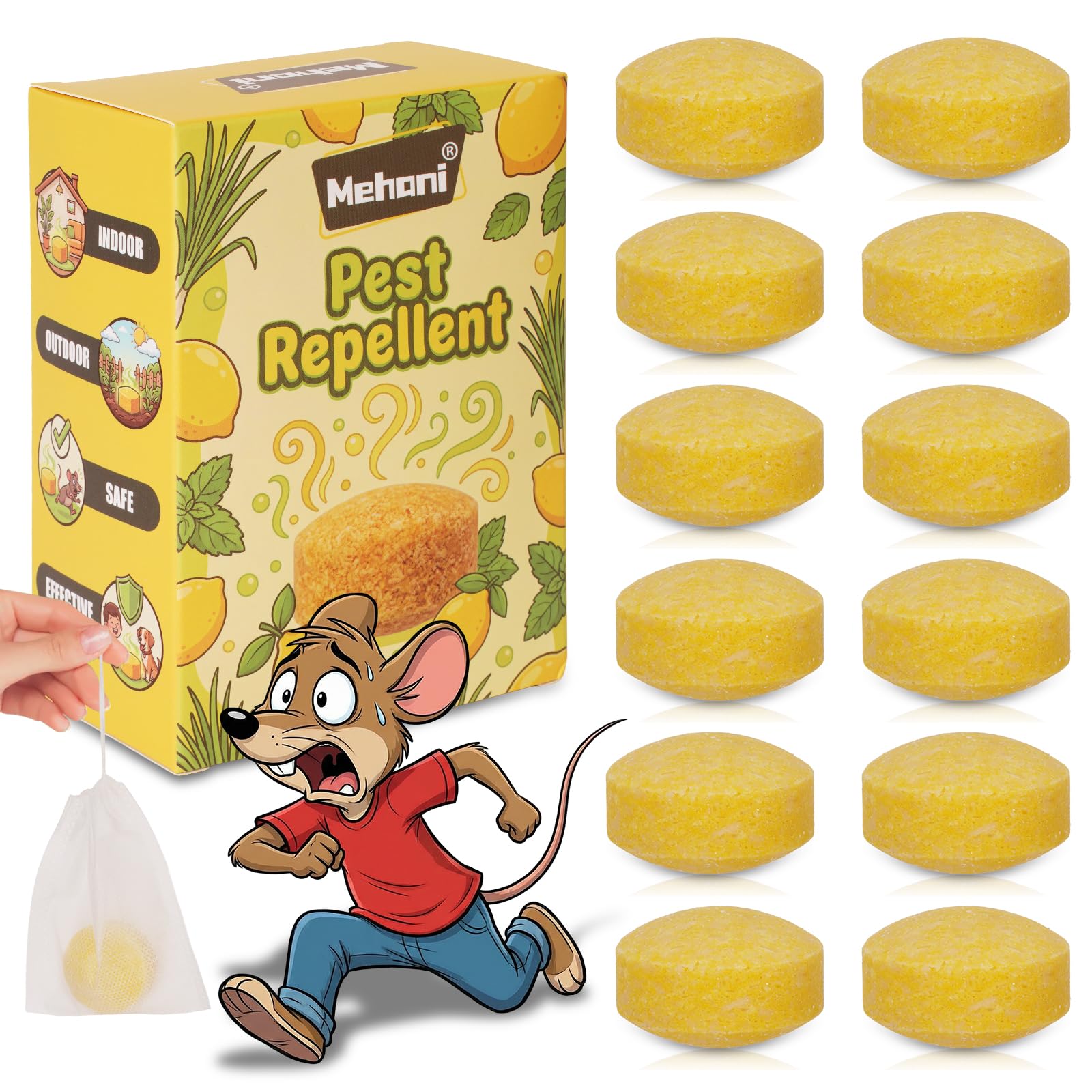 Peppermint Oil Rat Repellent, Mehani 12 Pack Mouse Repellent Balls, Natural Pest Insect Control for Indoor & Outdoor, Pest Control Balls for Home, Garden, Car, Garage, Boats