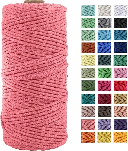 Cordón de macramé de algodón natural de 0.118 in x 109 yardas de grosor, cuerda de algodón torcido de 4 hebras para macramé suave, color natural,