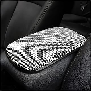 JNNJ Rhinestone Car Armrest Pad, Colourful Bling Shiny Car Armrest Box Cover Pad, Universal Fit Diamond Car Decor Accessories, for Girls (White)