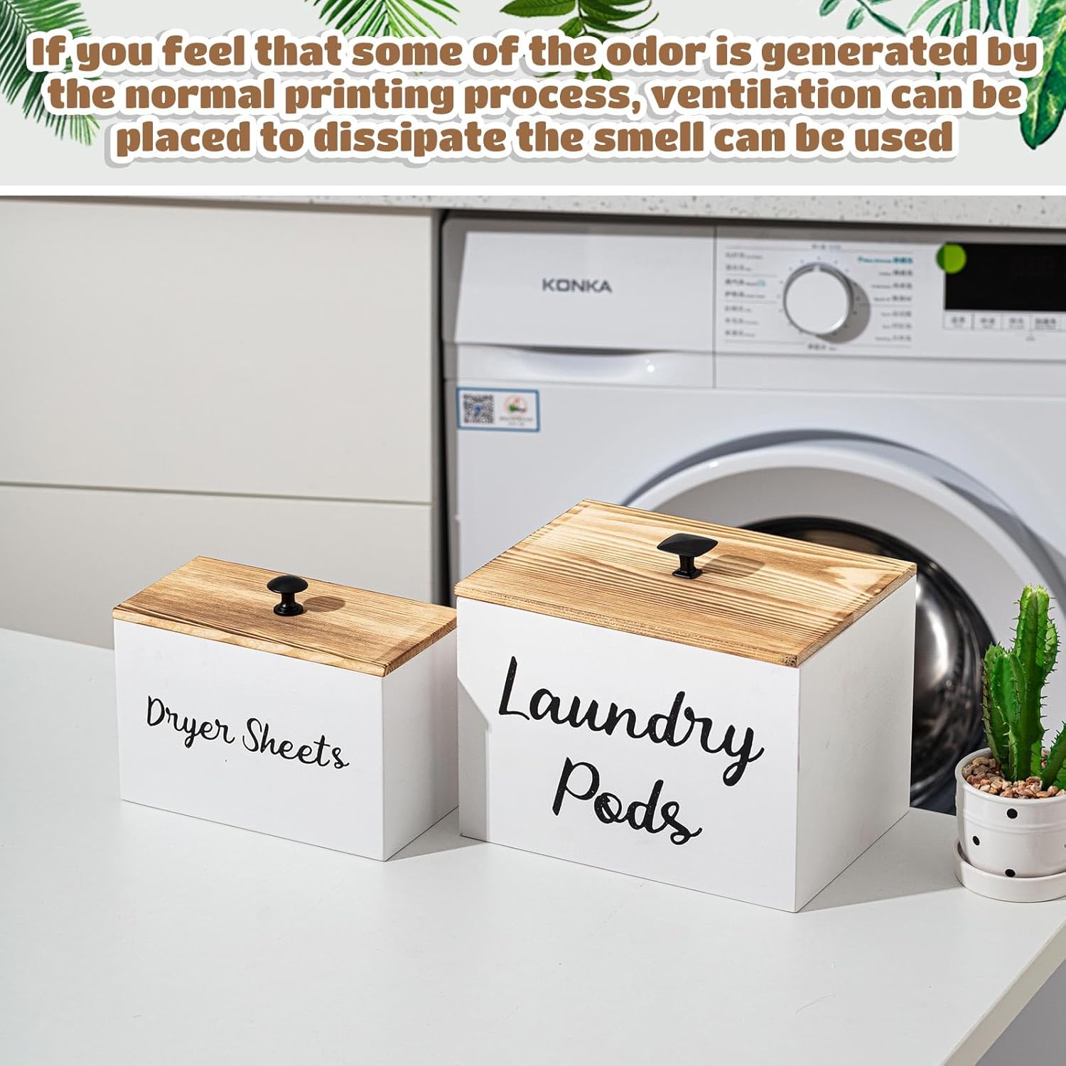 Dandat 2 Pcs Wood Rustic Laundry Dryer Sheet Holder Pod Container with Lid 8.7 x 6.3 x 6.4 Inch Laundry Pod Holder 7.3 x 3.7 x 5 Inch Dryer Sheet Dispenser Wooden Box Container(White)