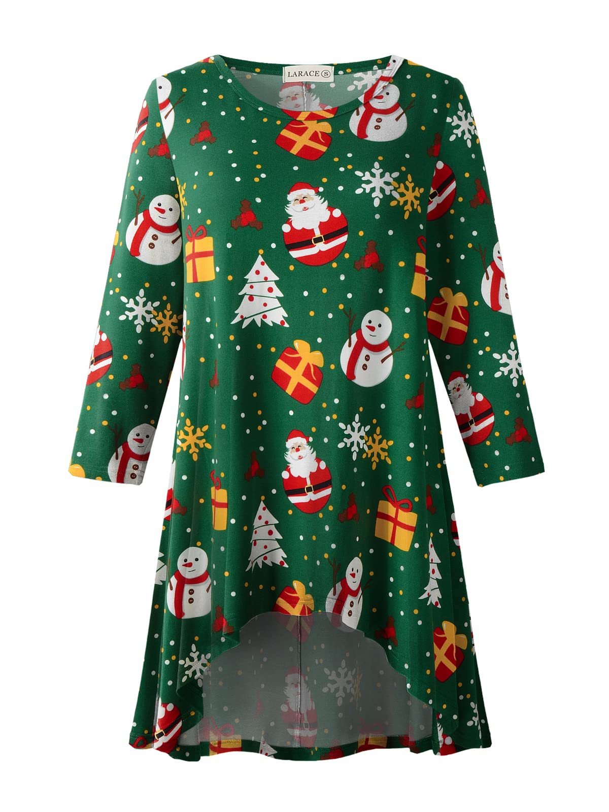 LARACE Womens Plus Size 3/4 Sleeve Loose Fit Flare Swing Tunic Tops Floral High Low Basic T Shirt