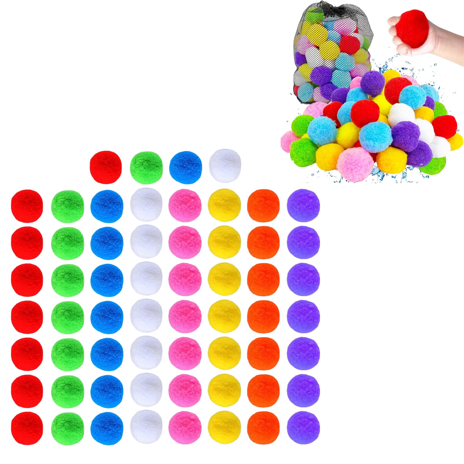 Water Sponge Balls for Kids, 60Pcs Reusable Multicolor Water Balloons (B)