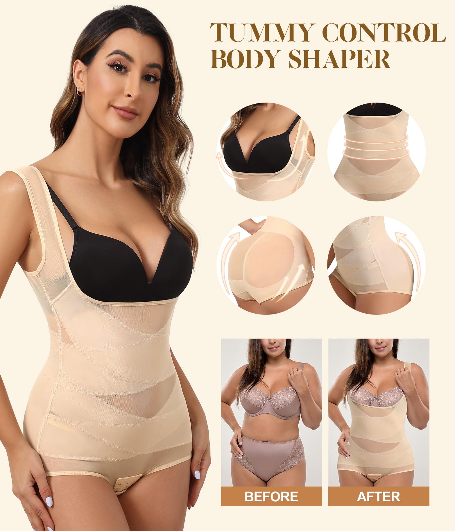 Tuopuda Damskie body wyszczuplające brzuch niewidoczne płaskie body wyszczuplające rzeźbienie wyszczuplające bielizna modelująca body kombinezon bez rękawów