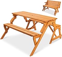 Best Choice Products 2-in-1 Transforming Wooden Picnic Table & Garden Bench - Outdoor Patio Furniture w/ Umbrella Hole, Natural (380 lbs Capacity)