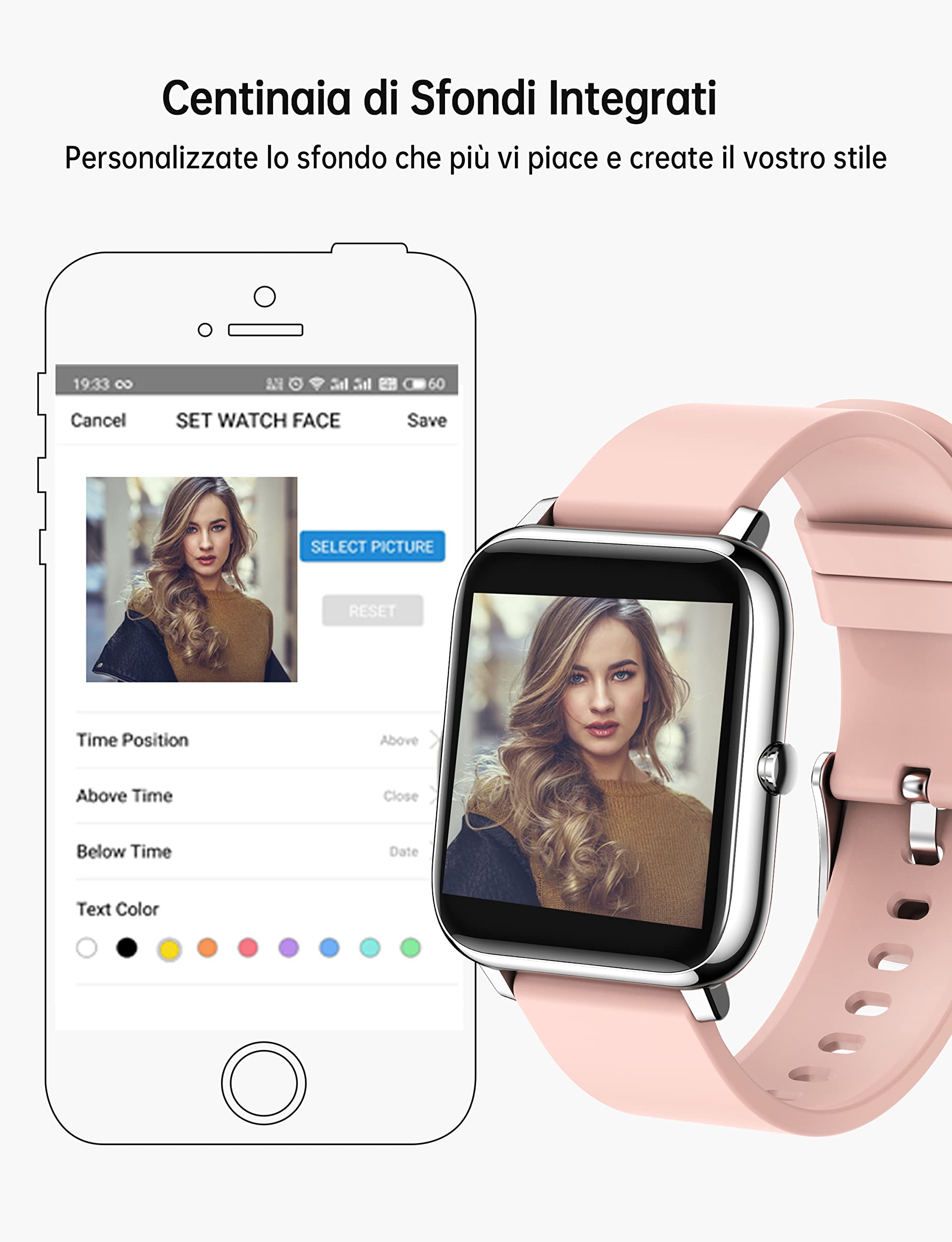Popglory Smartwatch Uomo Donna, Notifiche WhatsApp e Chiamate,Contapassi SpO2 Pressione Sanguigna Cardiofrequenzimetro,Orologio Sportivo per Android iOS
