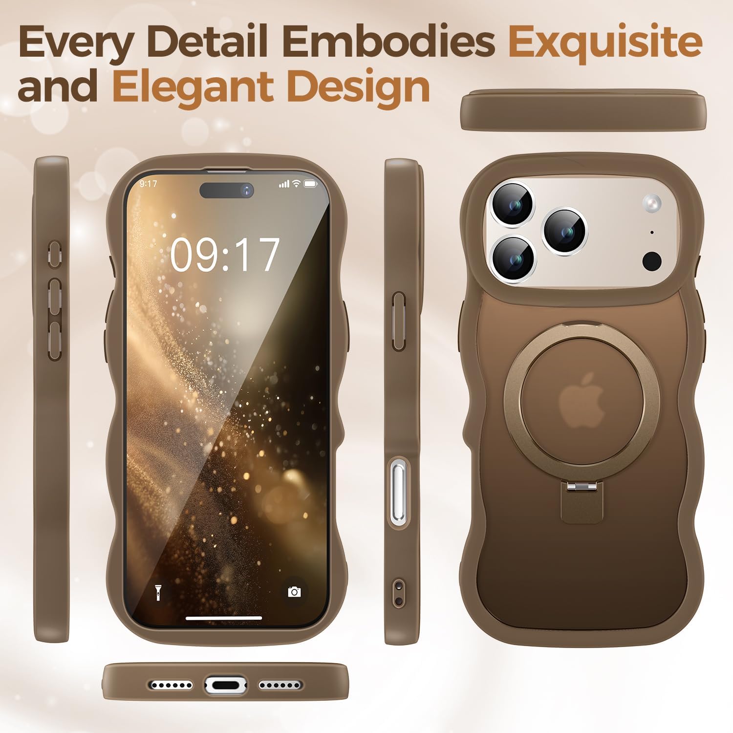 [Wave Frame+Mag Stand] Designed for iPhone 17 Pro Max Case, [Fit for MagSafe] Translucent Silicone Protective Magnetic Ring Phone Case Cover for 17 Promax 6.9 inch Men Women, Desert Titanium - Image 6