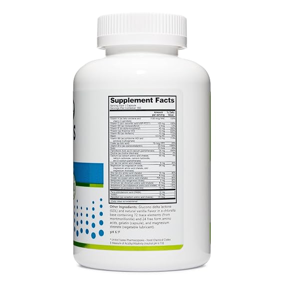NutriBiotic Multi Vitamins & Minerals, 180 Ct Capsules (Formerly Hypoallergenic Multiple) | 72 Pure Trace Elements in a Base of Chlorella | Pharmaceutical-Grade & Highly Absorbable | Gluten Free