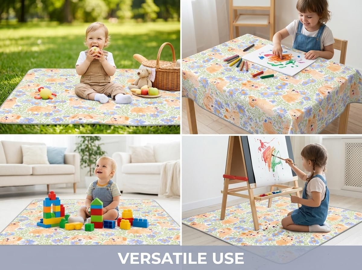 Tapis anti-éclaboussures pour sous Chaise Haute/Arts/Métiers, Tapis de Sol Imperméable et Antidérapant, Tapis de Sol pour Chaise Haute Lavable, Tapis de 129,5 cm Réutilisable et Nappe de Table pour