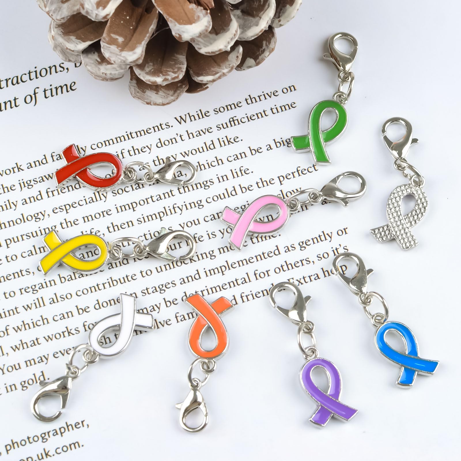 CRAFFANCY 80Pcs Multi-Colored Ribbon Pendants with Clasps Cancer Awareness Charms Hope Faith Ribbon Pendants for Public Charity Events - Image 4