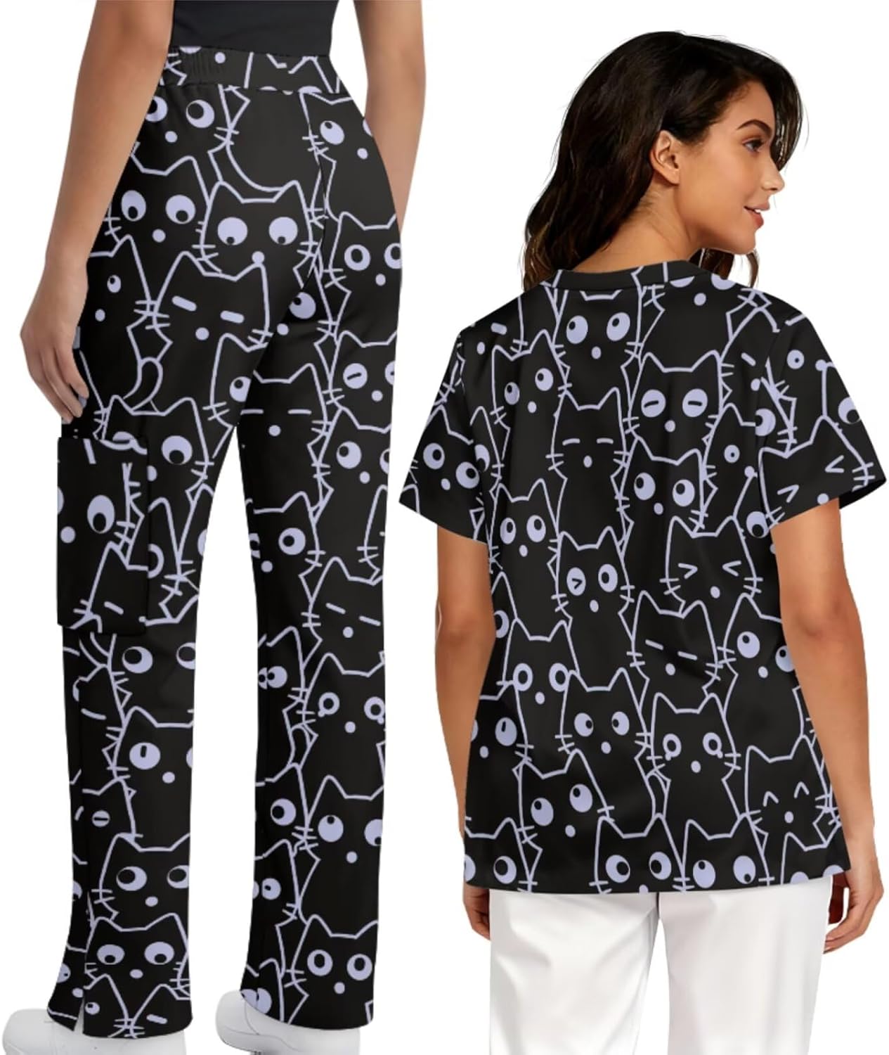 Scrubs Set for Women Nurse Uniform Jogger Suit Stretch V-Neck Scrub Top & Jogger Pant with Pocket Nurse Workwear