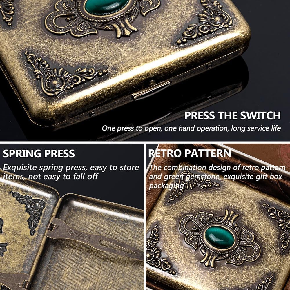 European Style Metal Cigarette Case, Holds 18-20 Cigarettes, Portable, Metal Embossed Design, Compact and Portable, Ideal for Women, D