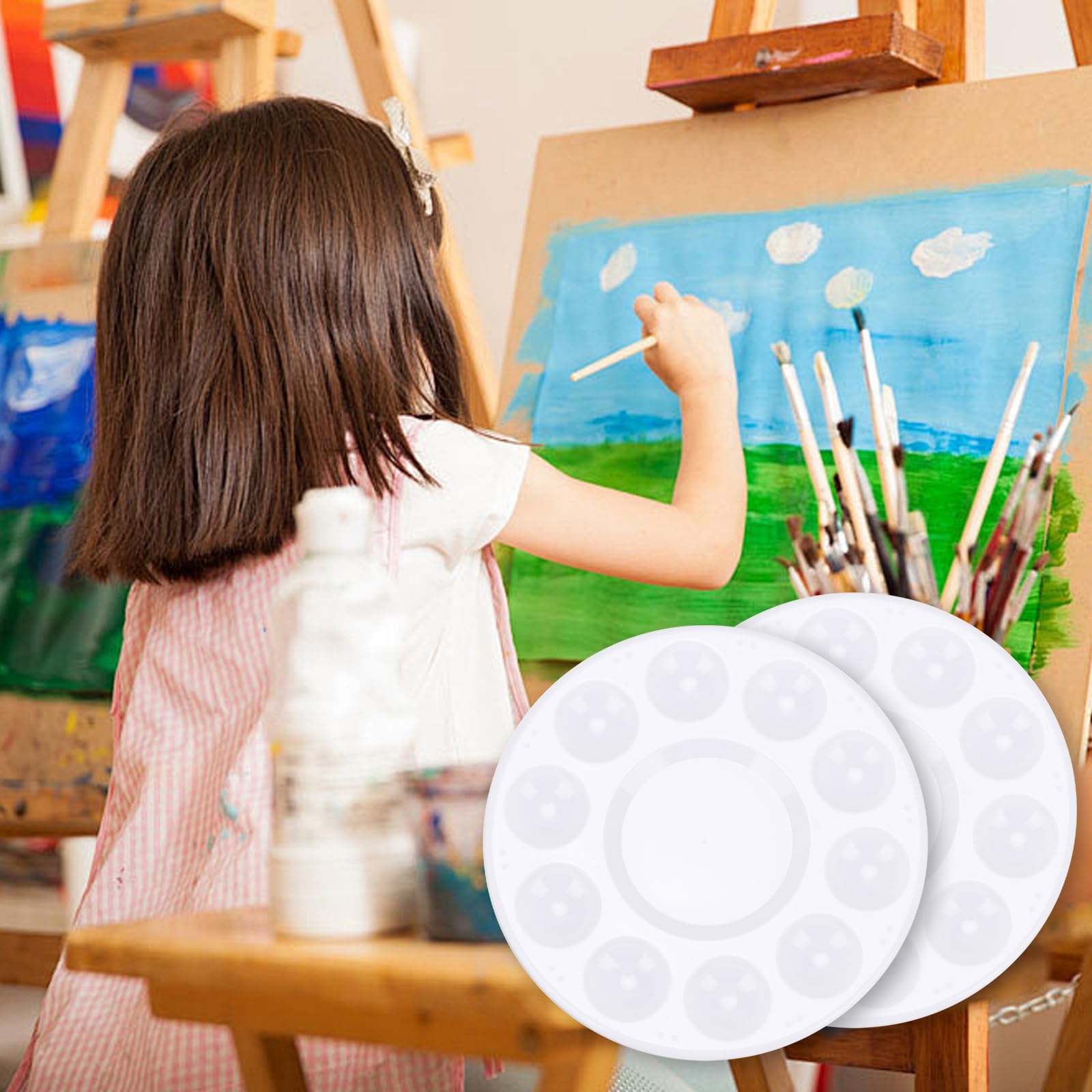 50 bandejas de paleta de pintura, bandeja de pintura de plástico de 10 pozos con área de mezcla central, paleta de acuarela reutilizable para artistas, niños, aula, manualidades, decoración de