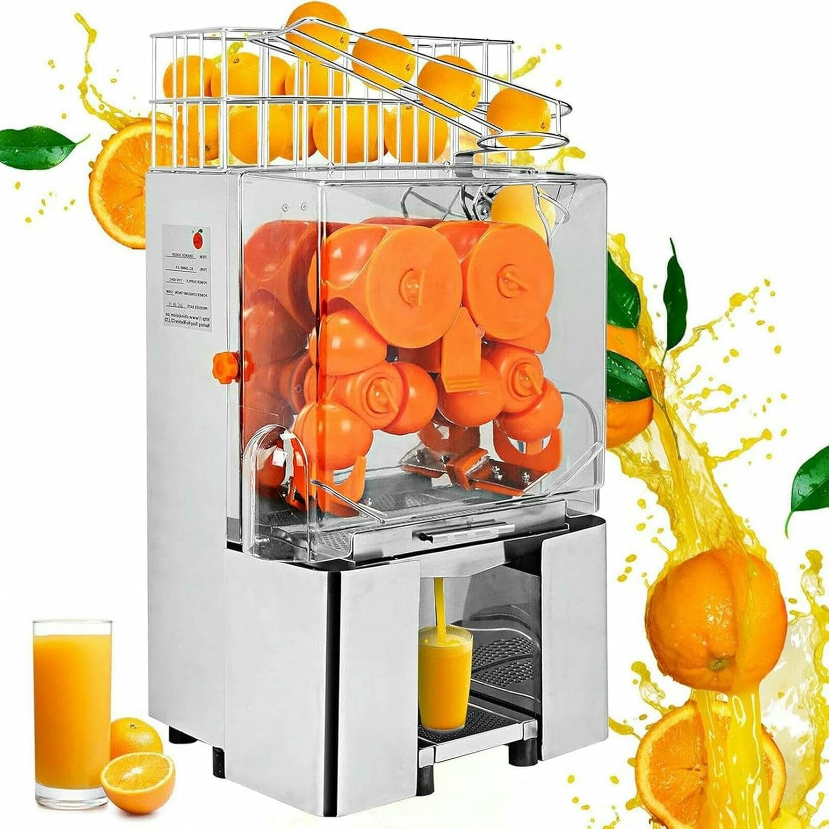 Exprimidor de Jugo automático de masticación Lenta de 120 W, exprimidor de Naranjas Comercial (22-30 Unidades/min), para Naranjas de 4 a 8 cm, zumos, cítricos y Pomelo.