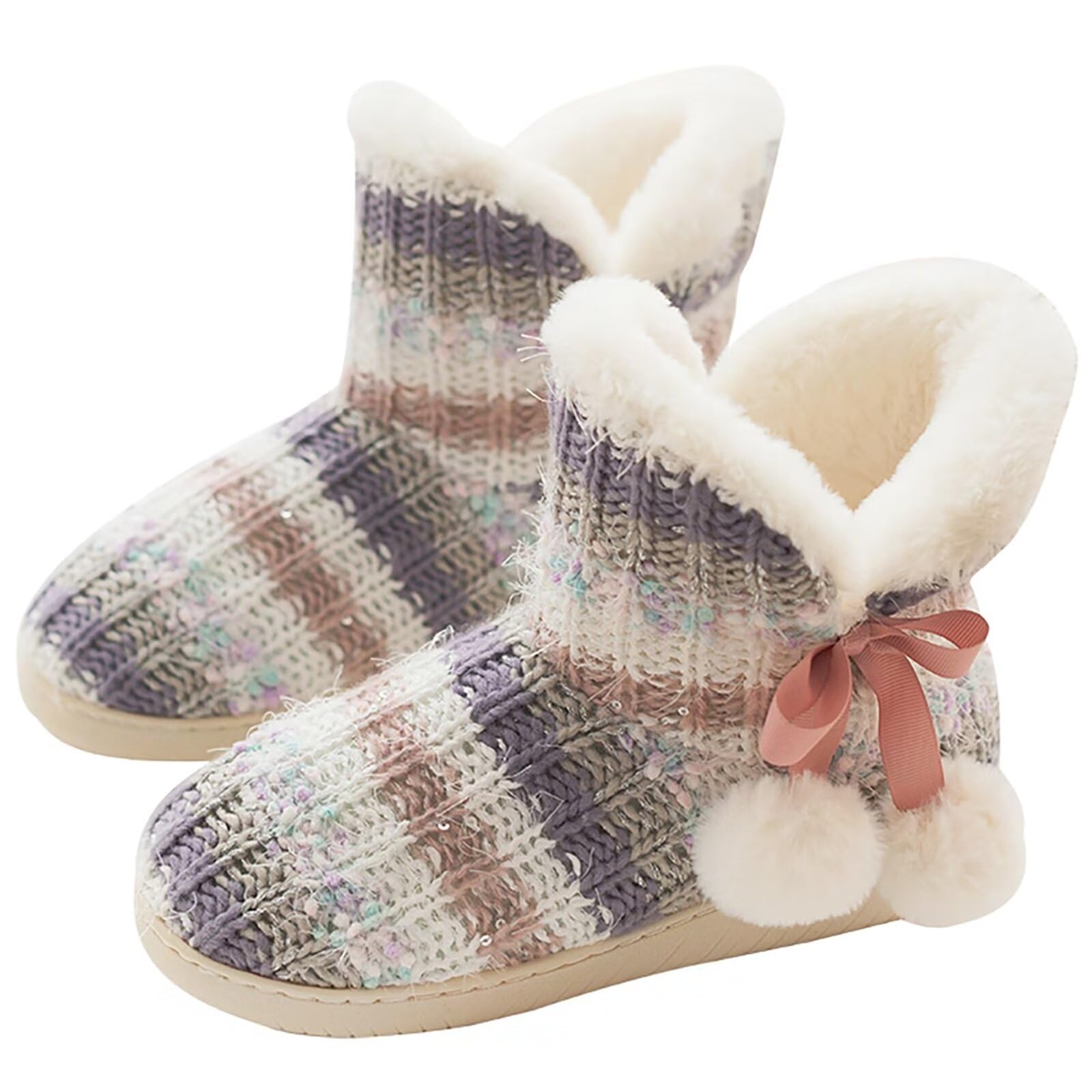 Slipper Boots Women Knit Plush Lining