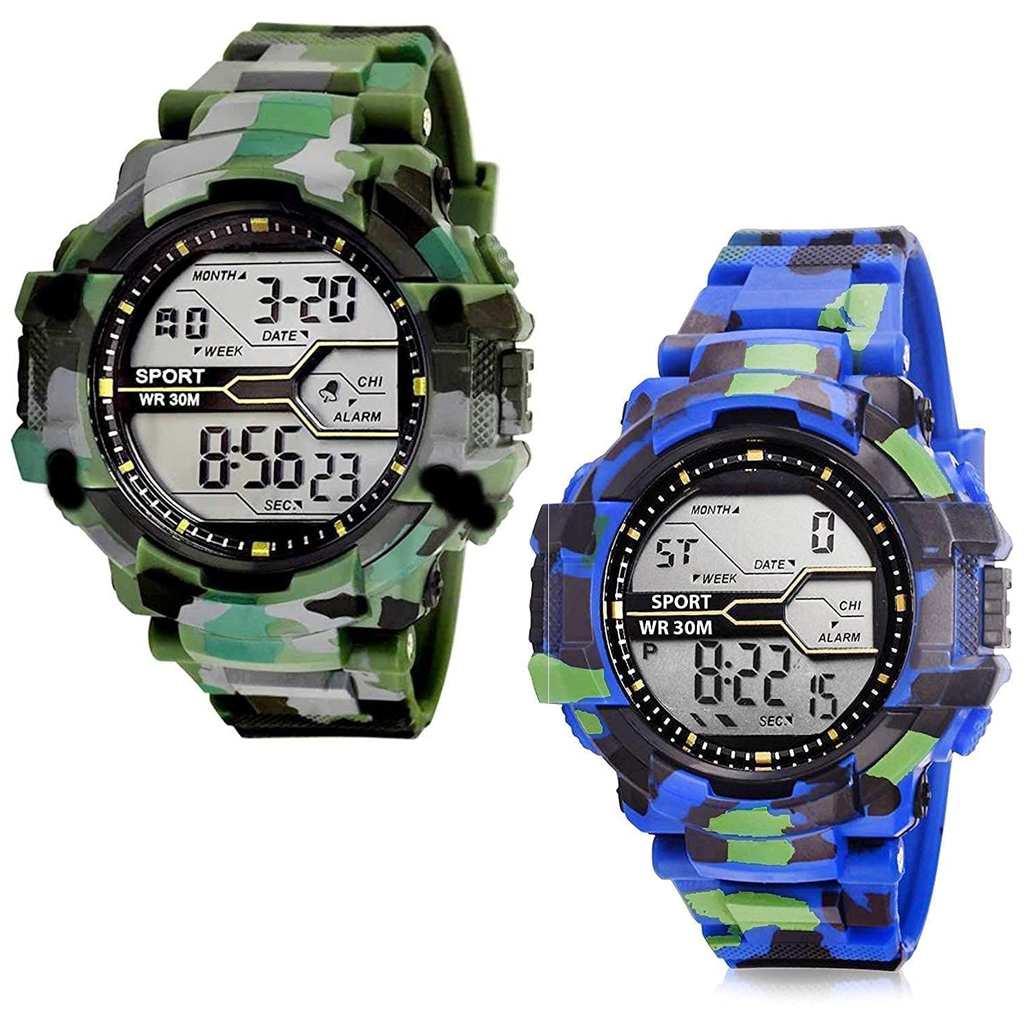 SS Traders Digital Army Sports Shockproof Digital Sports Watch Waterproof Soldier Combo Watch for Mens and Boys (Multi Color Dial Green and Blue Colored Strap) (Pack of 2) (B09K1ZS4NM) Amazon Price History, Amazon Price Tracker
