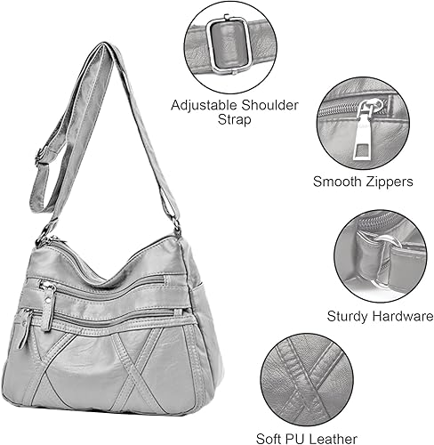 Miniatura 5 de Bolso cruzado para mujer, bolso de hombro ligero para mujer, de piel sintética, bolso de mensajero con múltiples bolsillos