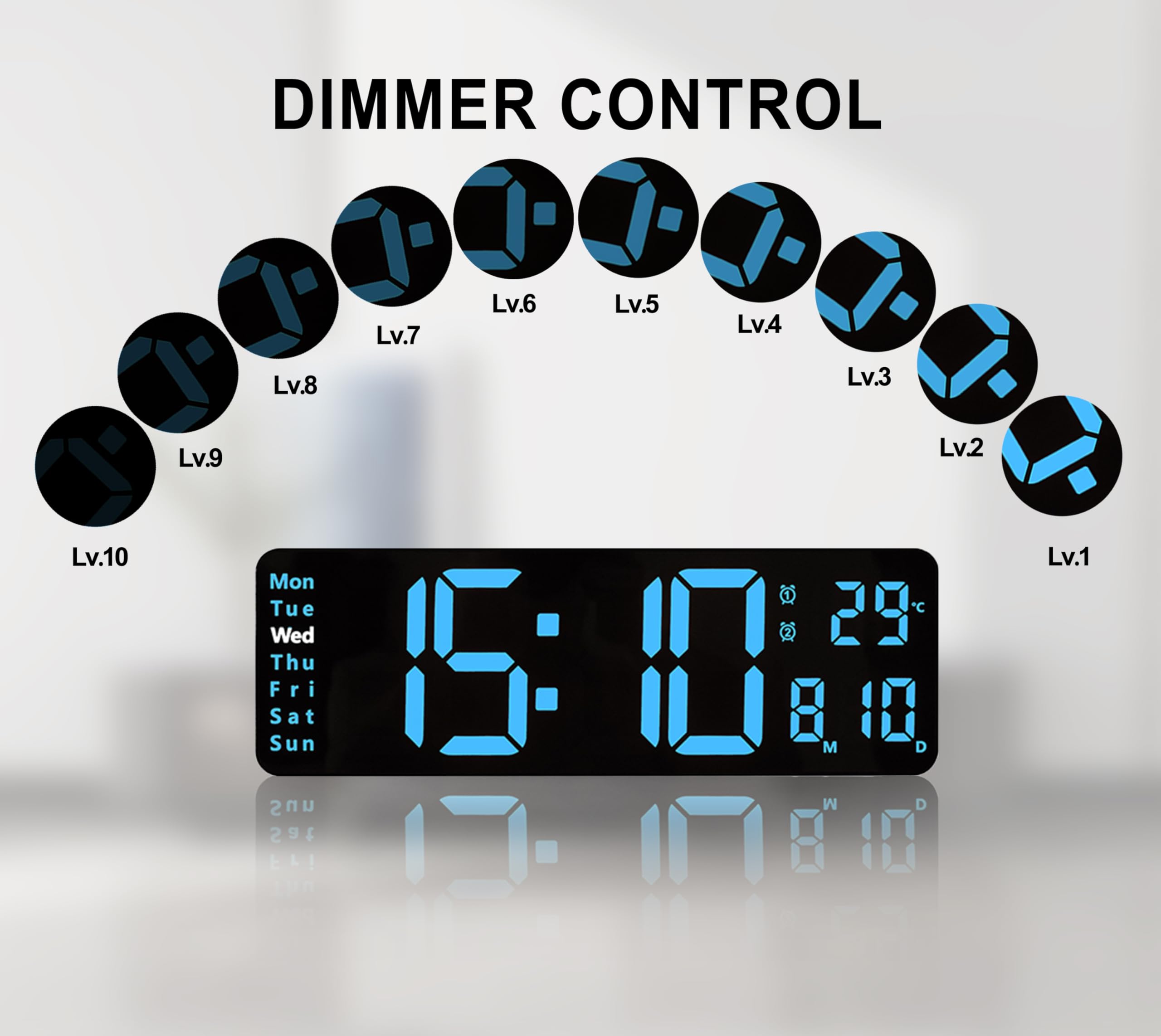 iTOMA Digital Clock, 13" Large Display LED Wall Clock for Living Room Decor Alarm Clock, Timer, 12/24H - Image 3