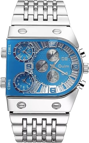 Carlien - Reloj de lujo para hombre, rectangular, cuadrado, de oro y plata, de gran esfera, luminoso, impermeable, de cuarzo, deportivo, multizona