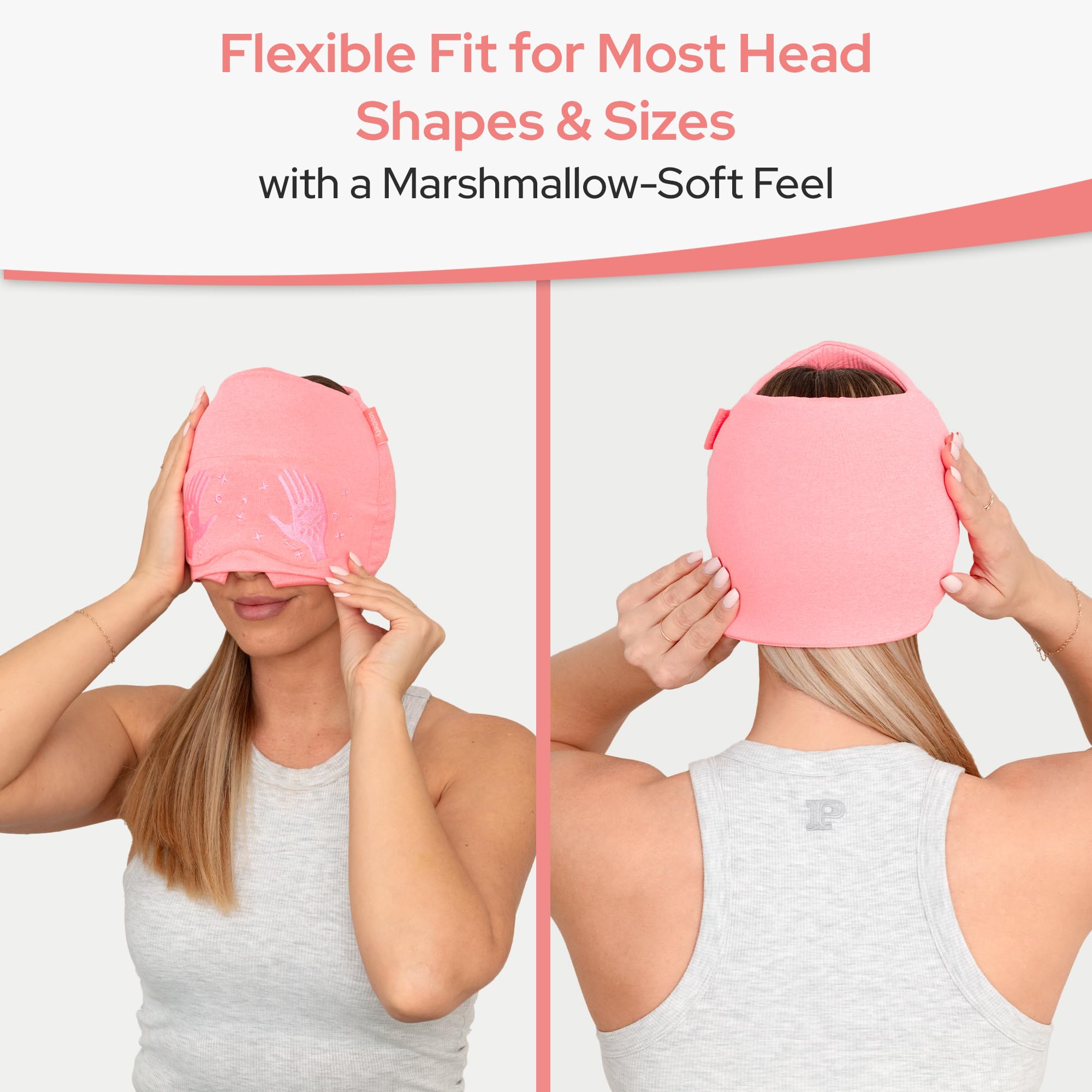 Gorro de alivio de migraña – Máscara de ojos deslizante integrada – Gorra de alivio natural de dolor de cabeza por tensión – Elegible por FSA HSA – Tapa de hielo de compresión de 360° para