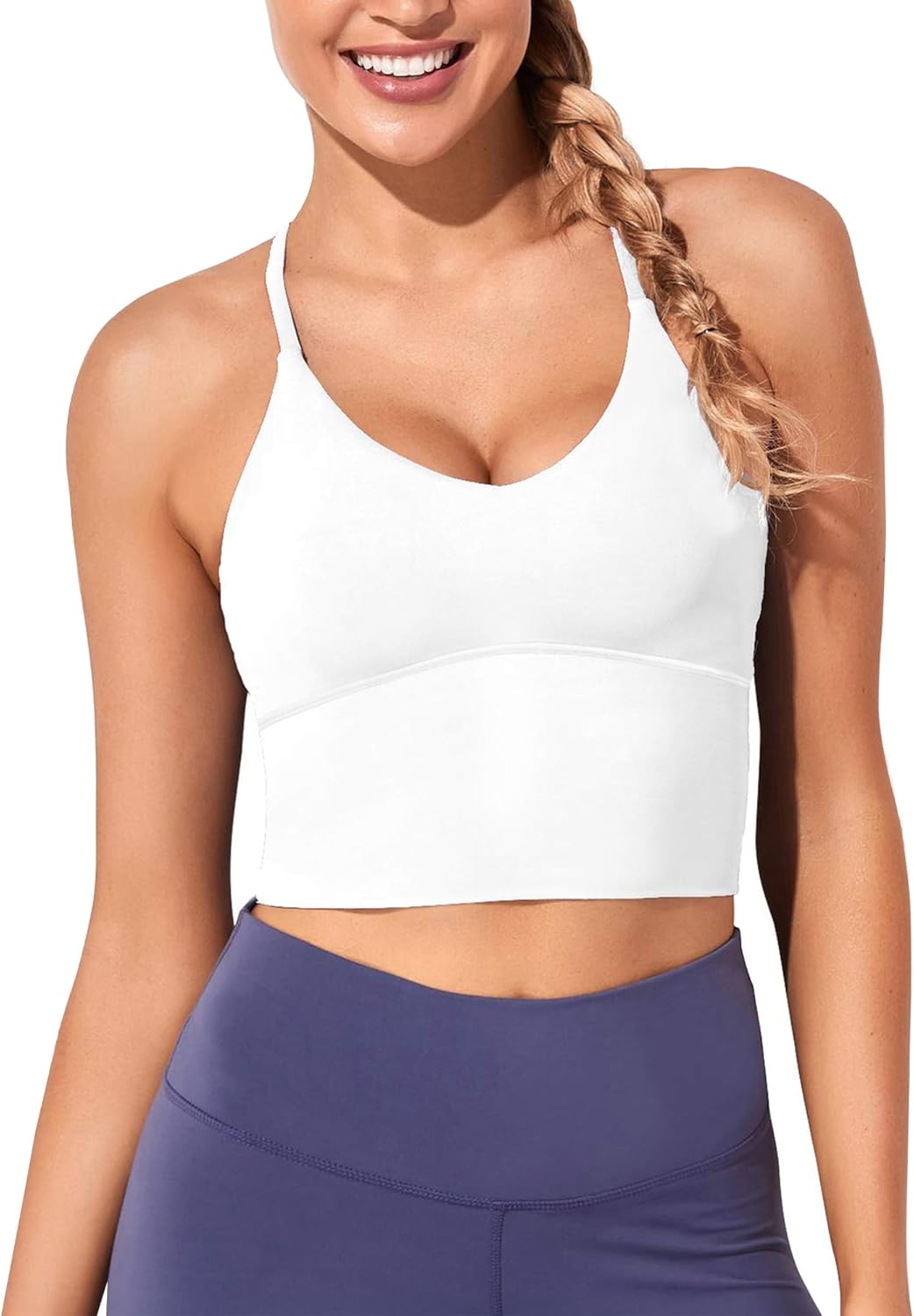 XUNYU Women Longline Sports Bra Workout Tank Tops Strappy Criss Cross Crop Fitness Gym Yoga Running Shirts
