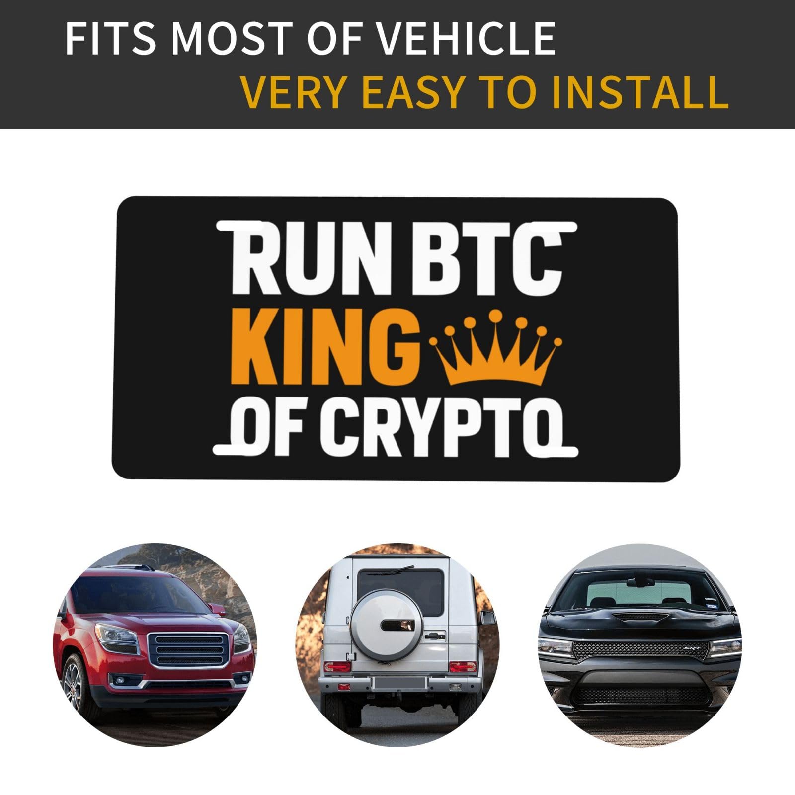 Run BTC King of Crypto License Plate 6×12 Inch Decorative Metal Car Front  Tag Aluminum Noverlty License Plate for Men Women Car, Covers - Amazon  Canada